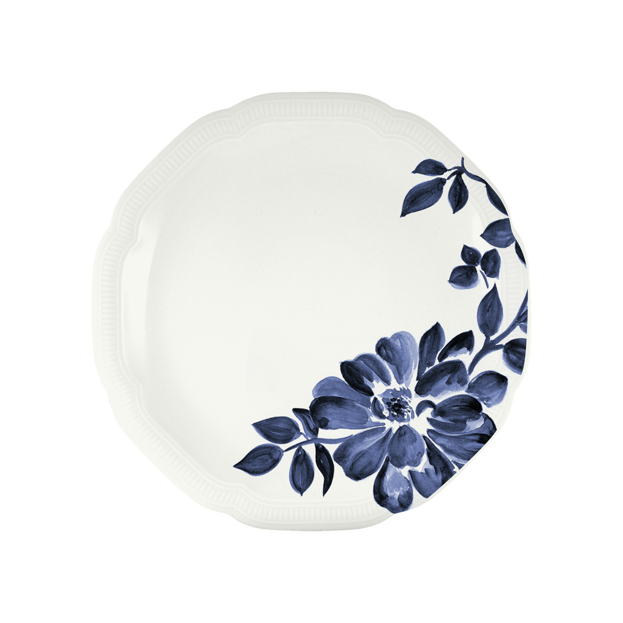 Floral Charm, Coupteller flach rund mit Relief ø 212 mm blue